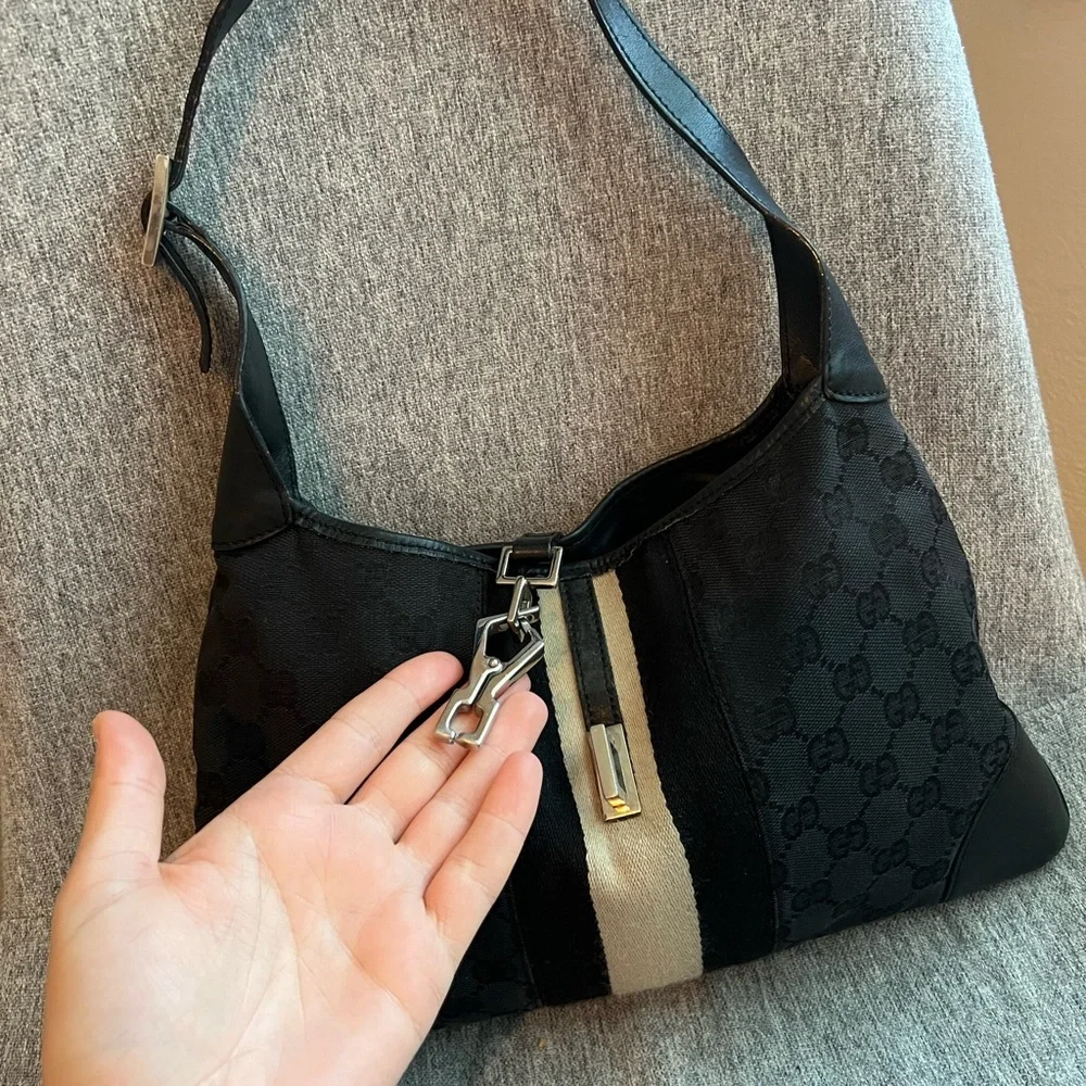 Gucci jackie sherry line GG canvas leather hang shoulder bag - Picture 3 of 13